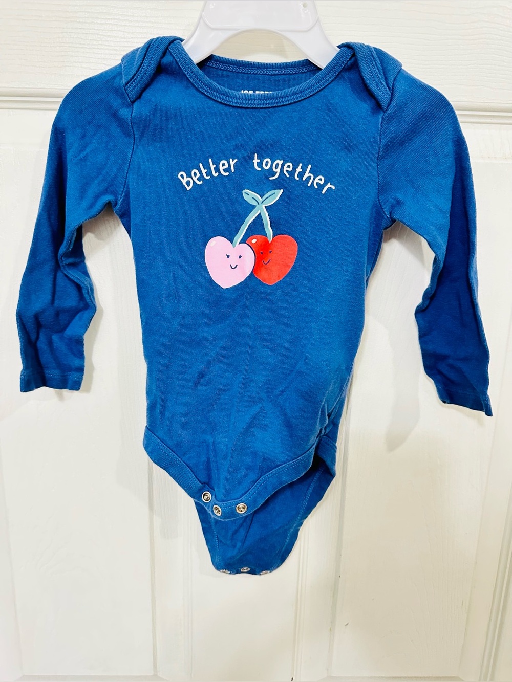 Joe Fresh Blue Long-Sleeve One-Piece with Pink and Red Cherry Graphic